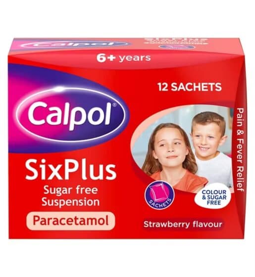 Calpol SixPlus Sugar Free Suspension Strawberry Flavour 6+ Years 12 x 5ml Sachets