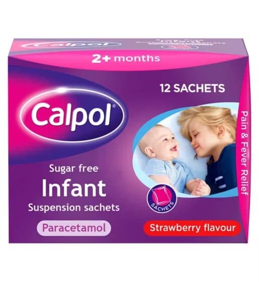 Calpol Sugar Free Infant Oral Suspension Strawberry Flavour 2+ Months 12 x 5ml Sachets
